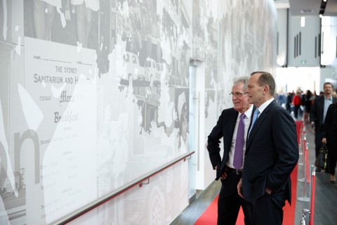 Prime Minister Tony Abbott and CEO of Adventist HealthCare Limited, Dr Leon Clark, after whom LW Clark Tower, the new hospital addition, is named
