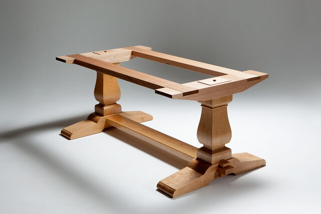 Natural Cherry wood Trestle Table | Custom Handmade by Nick Bailey - Dining Table