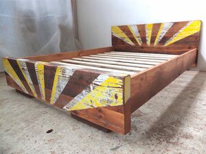 Patterned timber bed | Custom Handmade by Tim Denshire-Key - Bed, Recycled Timber, Oregon, Bedroom, Pattern, Custom, Apartment Furniture, Rustic, Industrial