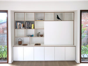 Built In Storage | Custom Handmade by Raw Edge Furniture - Custom Built, Cabinetry, Plywood, Formply, Shelving, TV Unit, Study, Desk, Hallway Unit, Built-In Storage