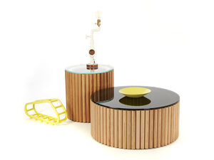Dowel Coffee Table | Custom Handmade by So Watt - Storage, Oak, Dowel, Tinted Glass, Living Room, Corporate