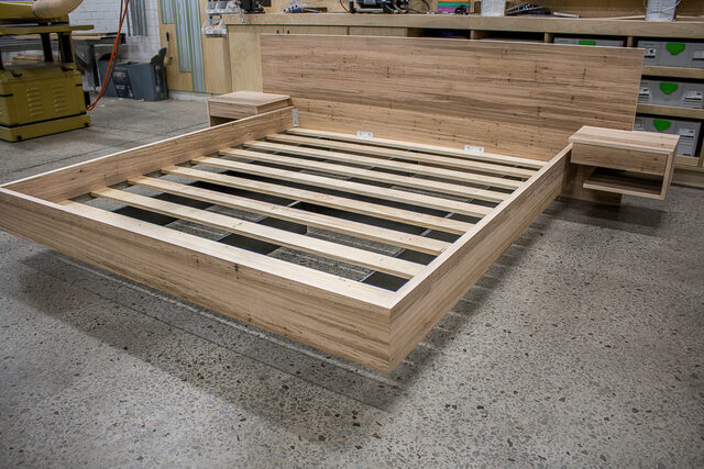 Floating Bed Frame | Custom Handmade by Pedullá Studio - Floating Bed, Blackbutt, Veneer, Side Tables