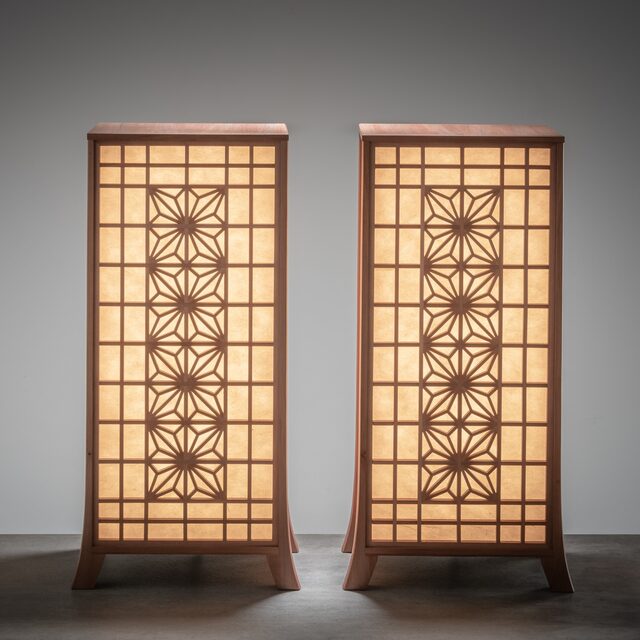 Ikebana Bedside Lamps | Custom Handmade by Martin Jones - Japanese Inspired, Bespoke Lamp, Bedside Lamps, Kumiko, Myrtle, Tasmanian Myrtle