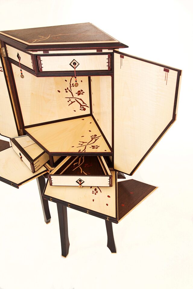 Ikebana Cabinet (Flower Arrangement Cabinet) 'Awakening Of A Dream'  | Custom Handmade by Benjamin Reddan - Japanese Cabinet, Display Cabinet, Ikebana Cabinet, Fine Cabinetry, Decorative Veneer, Bespoke Cabinet, Cabinet, Heirloom Cabinet, Statement Piece, Storage Cabinet