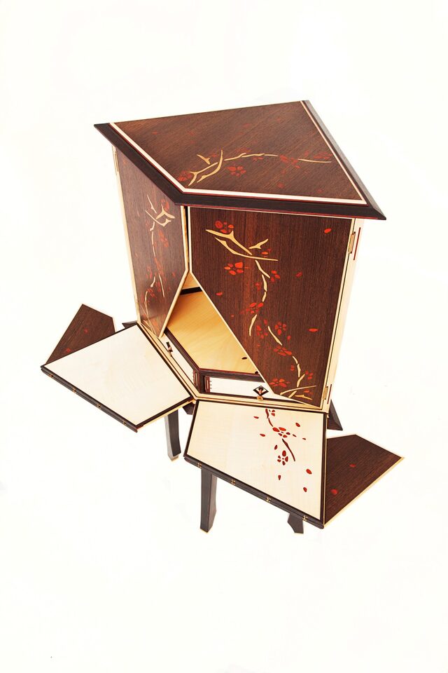 Ikebana Cabinet (Flower Arrangement Cabinet) 'Awakening Of A Dream'  | Custom Handmade by Benjamin Reddan - Japanese Cabinet, Display Cabinet, Ikebana Cabinet, Fine Cabinetry, Decorative Veneer, Bespoke Cabinet, Cabinet, Heirloom Cabinet, Statement Piece, Storage Cabinet