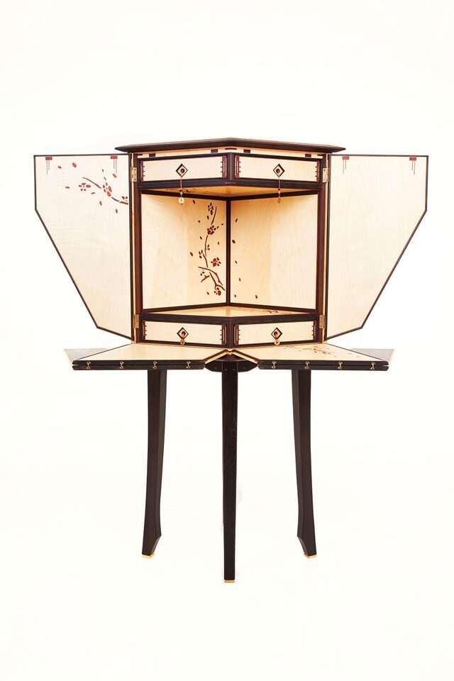 Ikebana Cabinet (Flower Arrangement Cabinet) 'Awakening Of A Dream'  | Custom Handmade by Benjamin Reddan - Japanese Cabinet, Display Cabinet, Ikebana Cabinet, Fine Cabinetry, Decorative Veneer, Bespoke Cabinet, Cabinet, Heirloom Cabinet, Statement Piece, Storage Cabinet