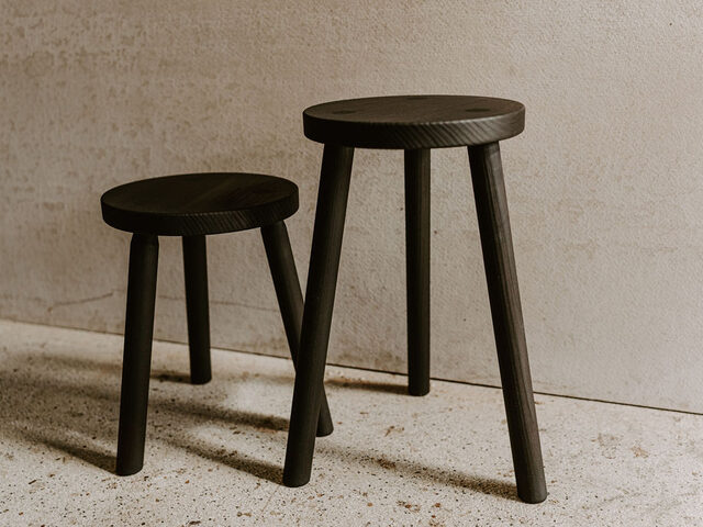 Shou Sugi Ban Milking Stool | Custom Handmade by Ben Adams - Stool, Table, Side Table, Milking Stool, Three Legged Stool, Bedside Table, Black, Timber, Circle, Seat