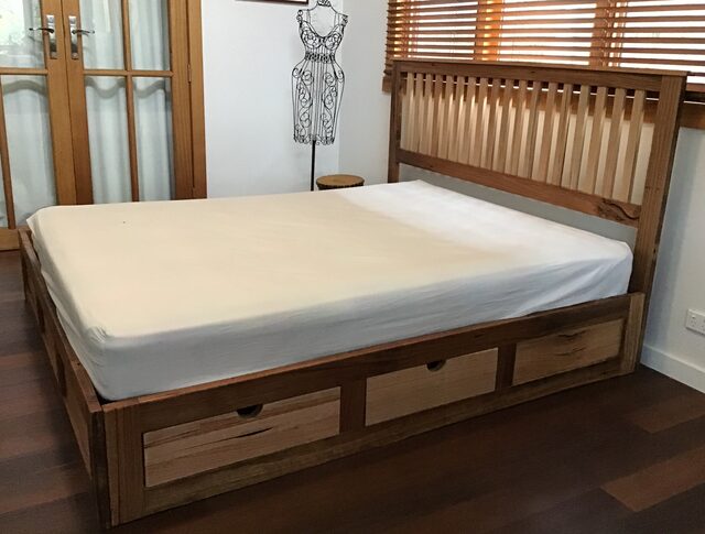 QUEEN SIZE HARDWOOD BED RECYCLED AUSTRALAIN HARDWOOD WITH DRAWERS (KILLARA STYLE | Custom Handmade by Peter Wenborn - (, )