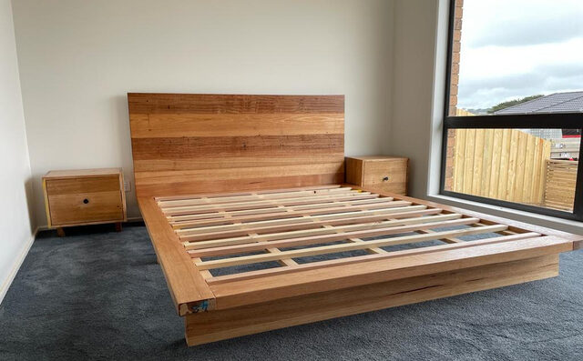 FUTON BED FRAME WITH SIDE TABLES :: RECYCLED AUSTRALAIN HARDWOOD | Custom Handmade by Peter Wenborn - (, )