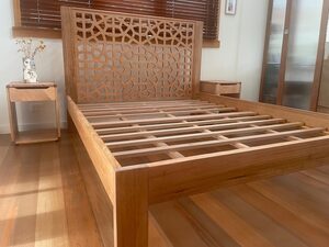 MOORISH QUEEN SIZE BED BASE WITH SIDE TABLES :  RECYCLED AUSTRALAIN HARDWOOD | Custom Handmade by Peter Wenborn - (, )
