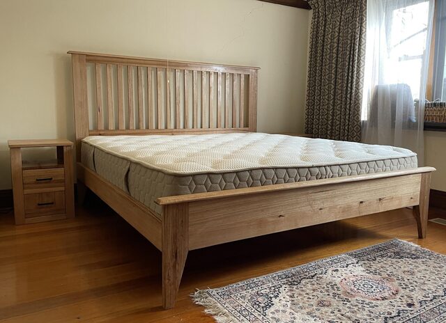 KING SIZE HARDWOOD BED WITH SIDE TABLES AUSTRALAIN HARDWOOD (BRIGHTON STYLE) | Custom Handmade by Peter Wenborn - (, )