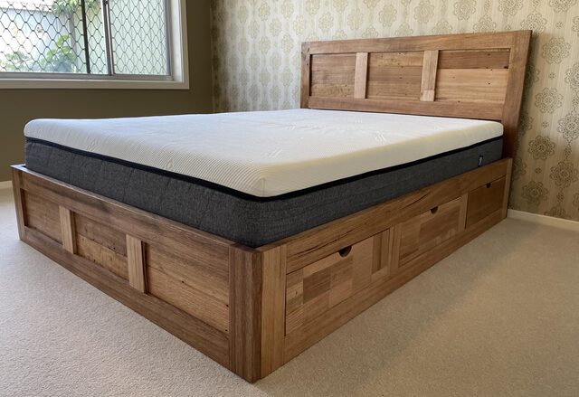 HARDWOOD QUEEN SIZE BED WITH 4 DRAWERS (WAHROONGA STYLE) | Custom Handmade by Peter Wenborn - (, )