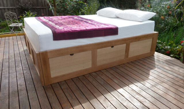 QUEEN SIZE BED BASE WITH 4 DRAWERS RECYCLED AUSTRALAIN HARDWOOD | Custom Handmade by Peter Wenborn - (, )