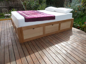 QUEEN SIZE BED BASE WITH 4 DRAWERS RECYCLED AUSTRALAIN HARDWOOD | Custom Handmade by Peter Wenborn - (, )