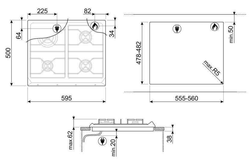Smeg 60cm Victoria Aesthetic Built-in Gas Hob | SR964XGH | Stainless Steel