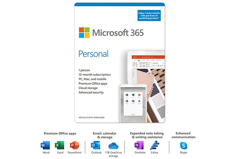 Microsoft 365 Personal | 12 -Month Subscription, for 1 person + 3 Months Free