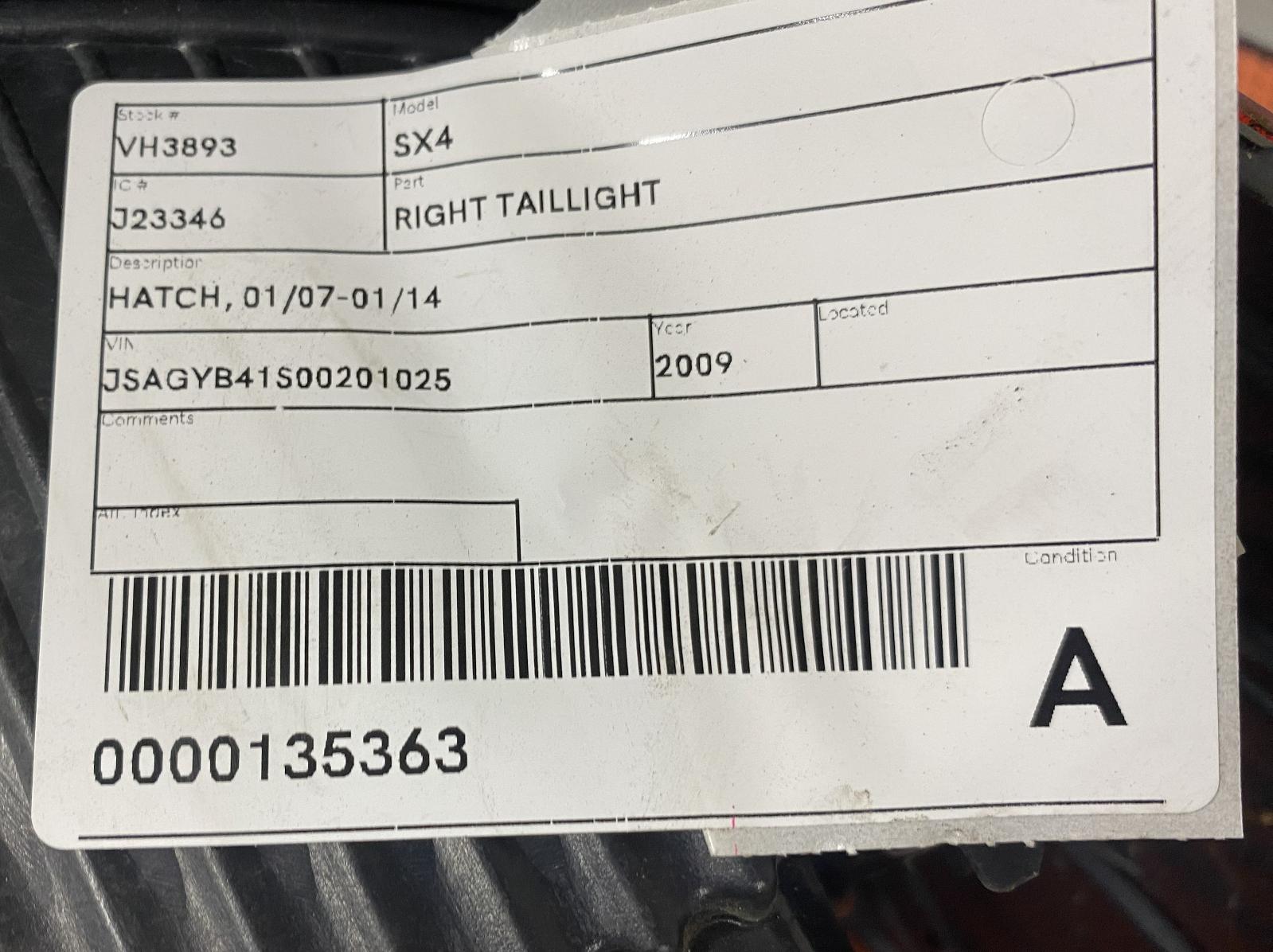 View Auto part Right Taillight Suzuki Sx4 2009