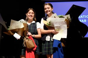 New House totem t-shirt designers Astrid McKinley and Grace Fusco of Year 11