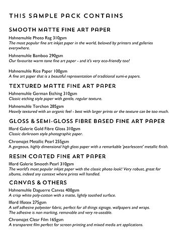 Updated Print Sample Pack Information