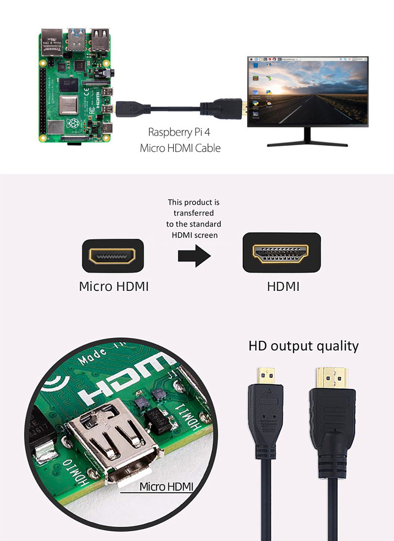 Micro HDMI to HDMI HD Video Cable for Raspberry Pi 4 Australia - Cables ...