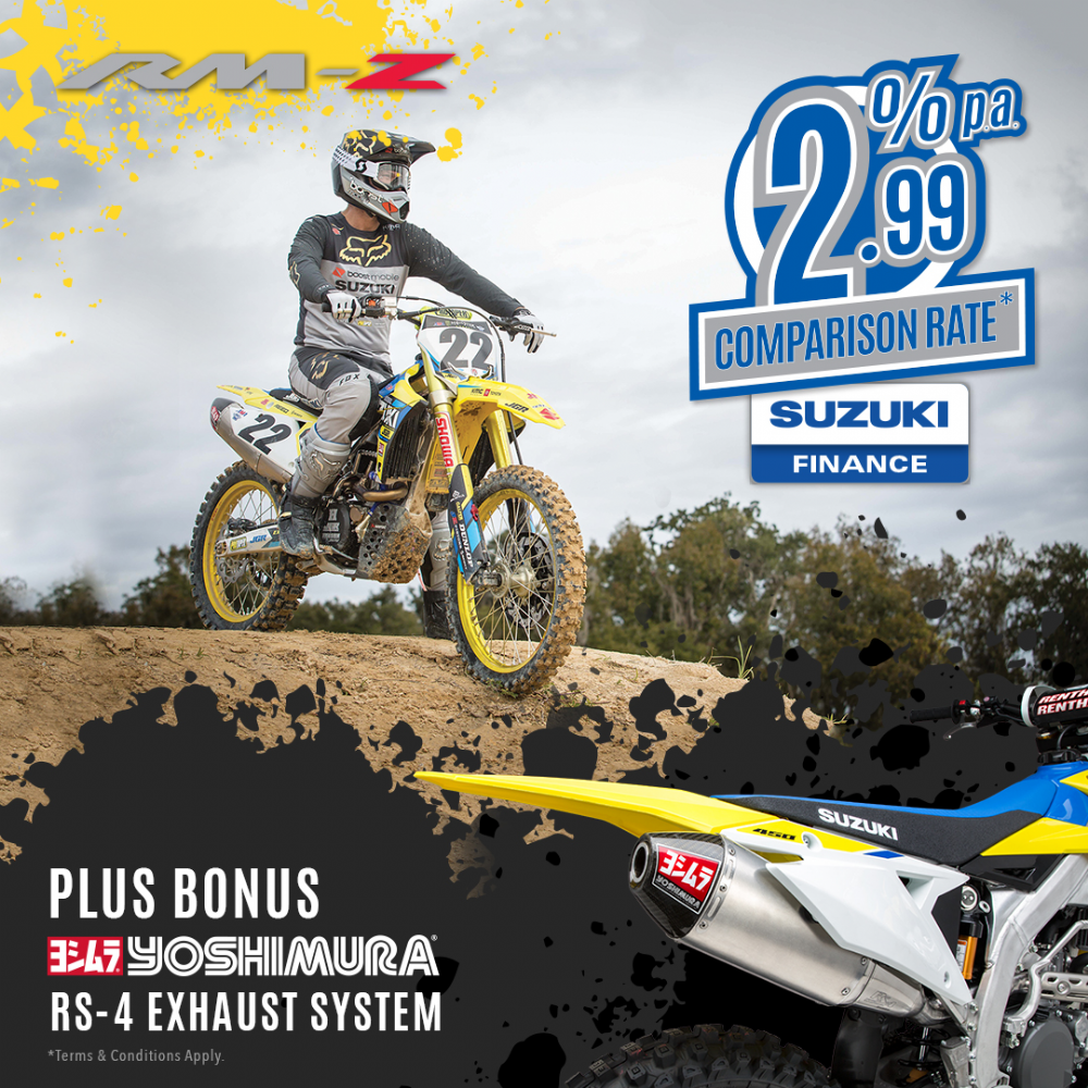 2.99% p.a Comparison Rate Finance on Suzuki RM-Z Range!