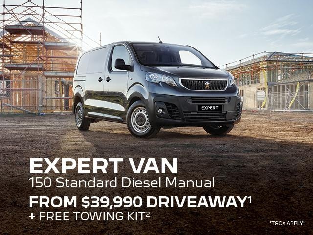 <h4>Our PEUGEOT Professional Expert Van is Built for Business.<h4>
<h4>Take advantage of our Mid Year Offer today</h4>
<p>New PEUGEOT Commercial Offer:</p>
<ul>
<li>PEUGEOT Expert 150 Standard Diesel Manual Van from $39,990 driveaway<sup>1 </sup>Plus free Towing Kit<sup>2</sup> worth $1,595 RRP</li>
</ul>
<p>Offer ends 30th June 2021.<p></ul>Contact %%dealerName%% today to take advantage of this offer.<p>