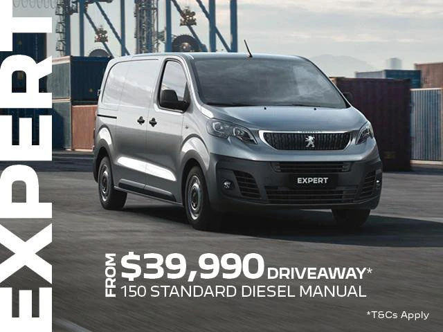 <h4>The PEUGEOT Expert Van has a wealth of features designed to support you and all of your business needs.<h4>
<h4>Between the 1st July and September 30th, you will be able to take advantage of our Driveaway offer.</h4>
<ul>
<li>From $39,990 Driveaway<sup>1 </sup>the PEUGEOT Expert 150 Standard Diesel Manual willbe yours.</li>
<li>5 year/200,000km warranty<sup>2 </sup>+ 5 year Roadside assist<sup>3 </sup>.</li>
</ul>Contact %%dealerName%% today to find out how the Peugeot Expert can help with all your business needs.<p>