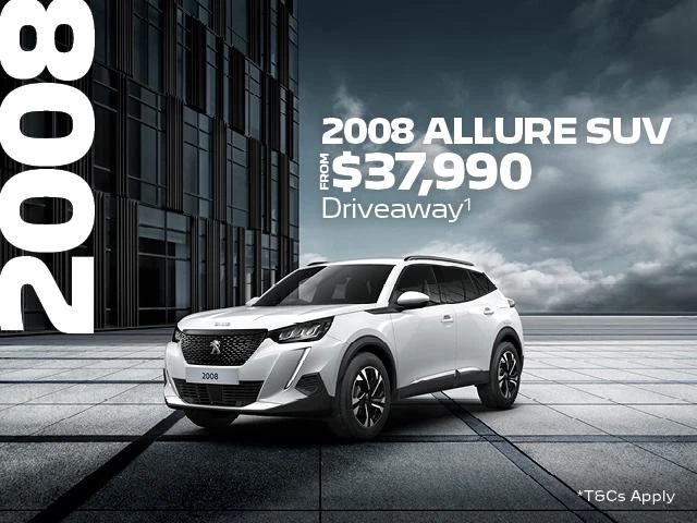 <H4>You will be able to escape the ordinary with the PEUGEOT 2008 Allure SUV, it is the versatile SUV designed with your lifestyle in mind.</H4>
<p>Between the 1st October and 30th November 2021, you will be able to take advantage of our Driveaway<sup>1 </sup>offers.</p>
<ul>
<li>From $37,990 Driveaway<sup>1 </sup>the MY21 Peugeot 2008 Allure SUV will be yours.</li>
</ul>
<p>Or if you you were considering upgrading to the Peugeot 2008 GT SUV, it could be yours from $41,990 Driveway<sup>1 </sup></p>
</ul>Contact %%dealerName%% today to find out how you can add a little piece of French luxury to your life.<p>