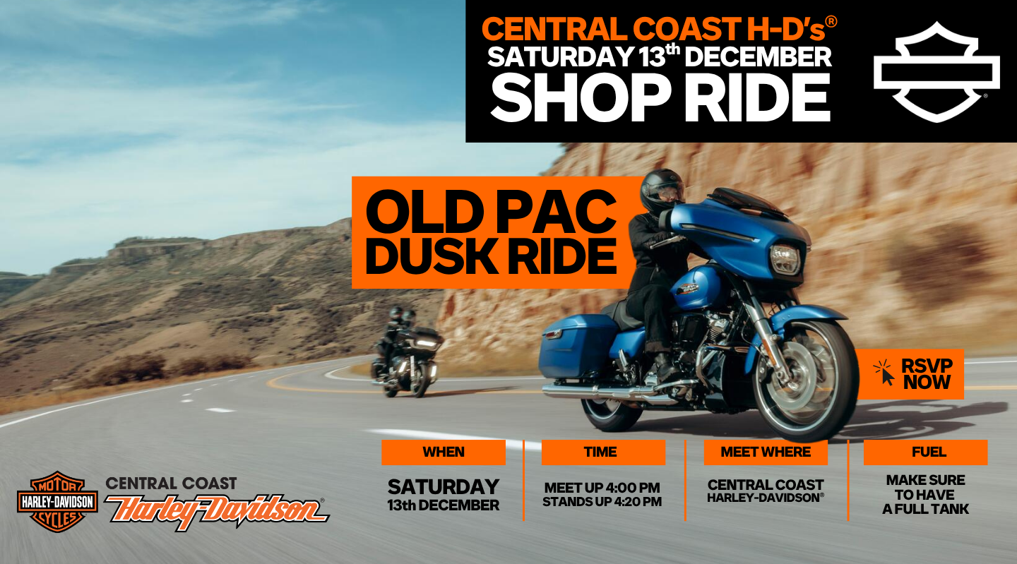 Central Coast H-D® Dusk Shop Ride – Saturday, 13 December