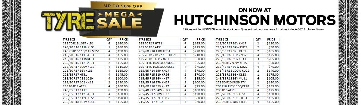 Hutchinson Motors August Tyre Sale Large Image