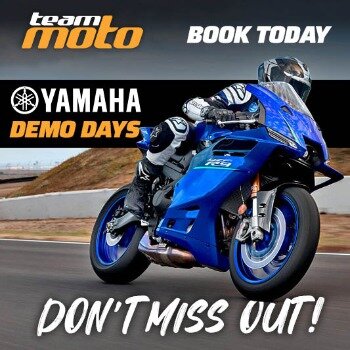 Riders test riding new Yamaha motorcycles during a Yamaha Demo Day event at a dealership. image