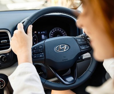 Close up of Hyundai steering wheel image
