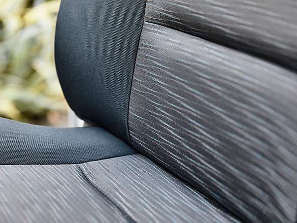 Woven cloth two-tone grey seats.