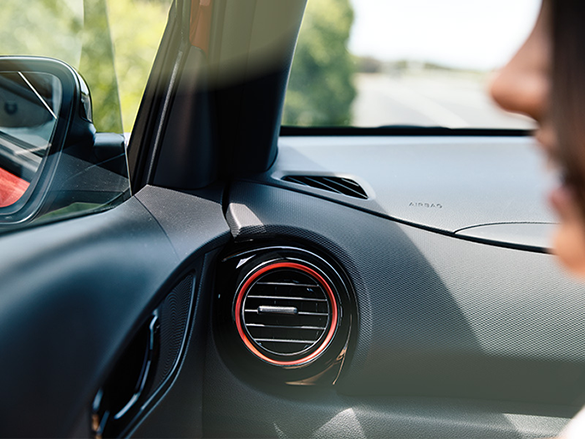 Coloured stitching and piping (air vents, steering wheel, gear knob)