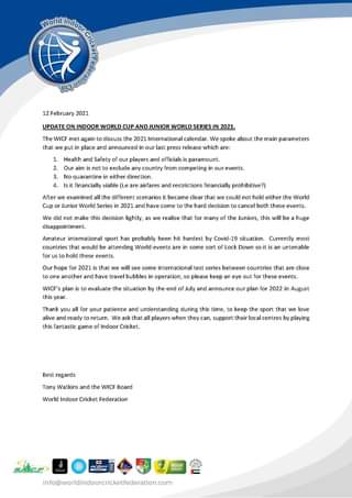 Important Announcement
World Cup and Junior …