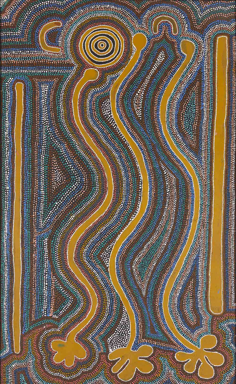 Larry Spencer Jungurrayi Wati (Men's) Dreaming at Yarripilangu 1989 Sold for $2,750 IBP 11 April 2022