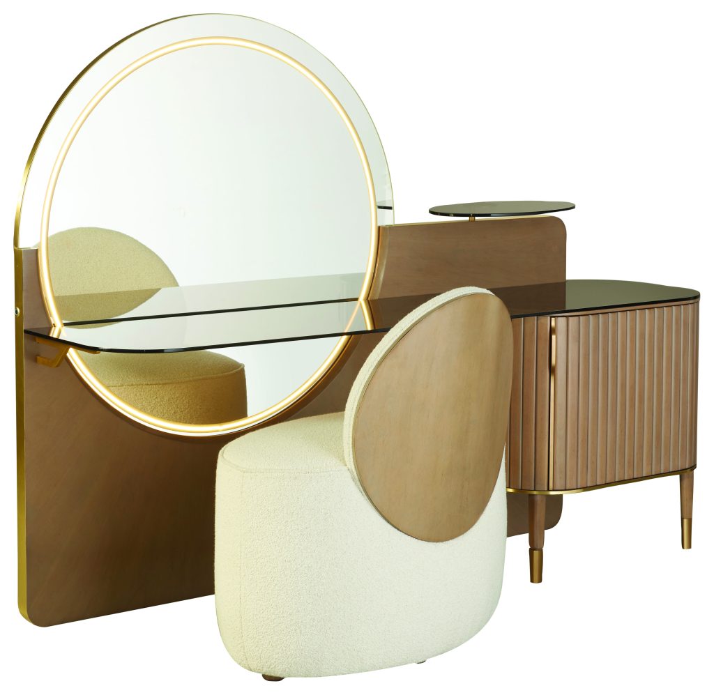 Greg Natale designer selects Roche Bobois brown and cream dressing table and chair