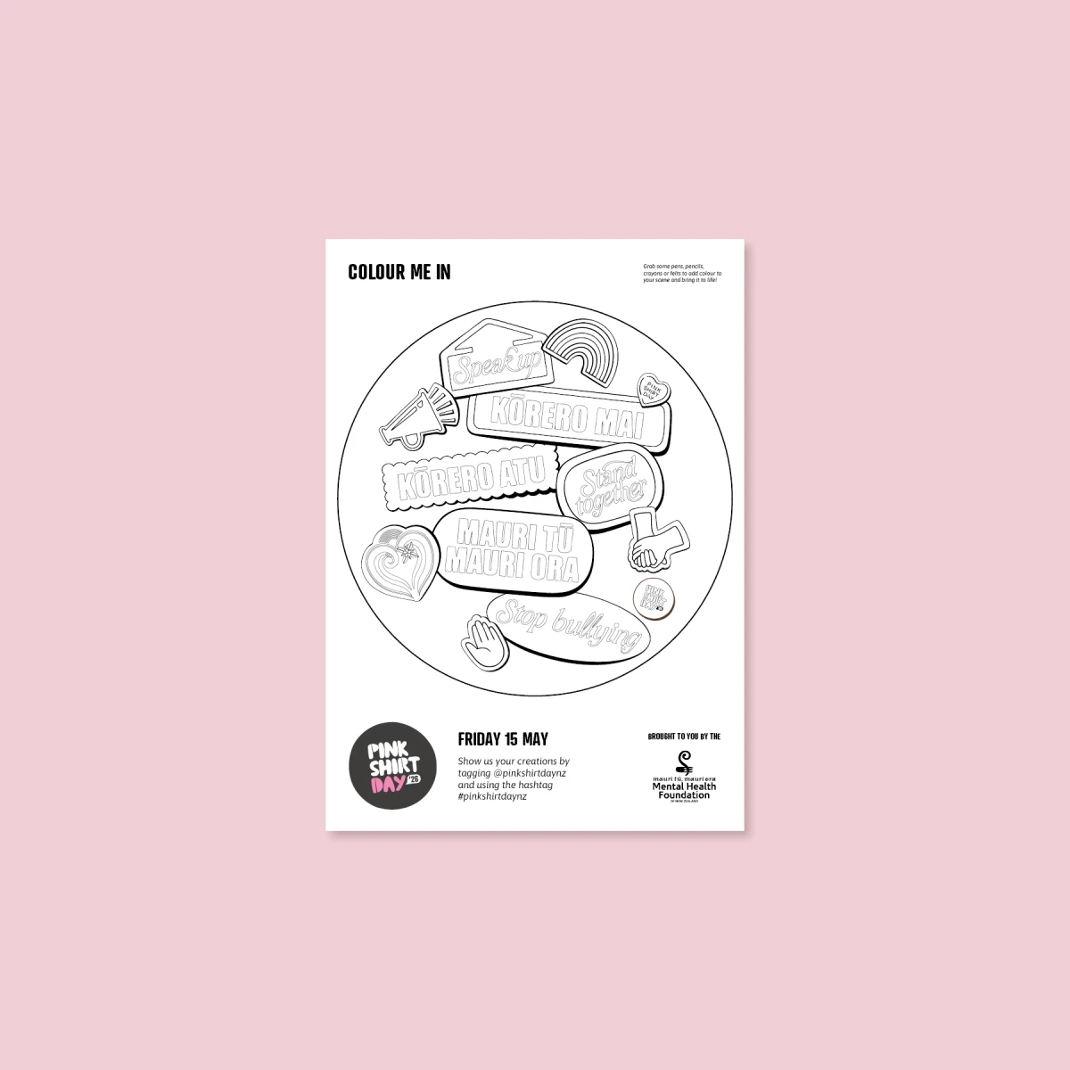 Pink Shirt Day Colouring Template
