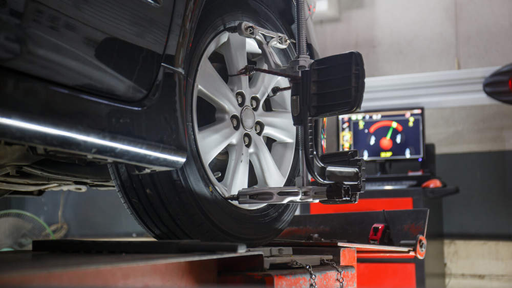 Car having a professional wheel alignment.