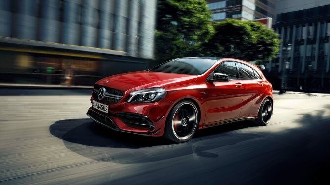 Red Mercedes-Benz with Bridgestone Turanza 005 tyres