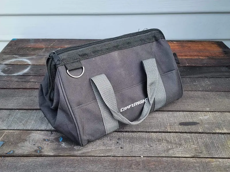 A small toolbag for keeping road trip tools in.
