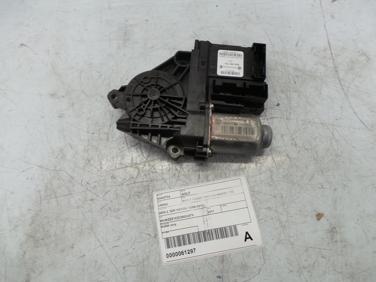 View Auto part Right Front Window Reg/Motor Volkswagen Golf 2011