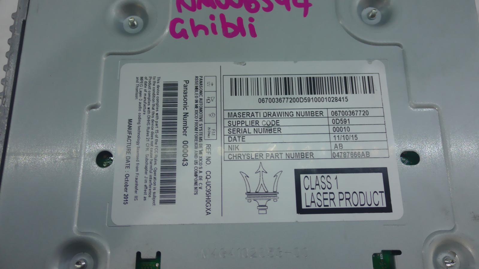 View Auto part Radio/Cd/Dvd/Sat/Tv Maserati Ghibli  2015