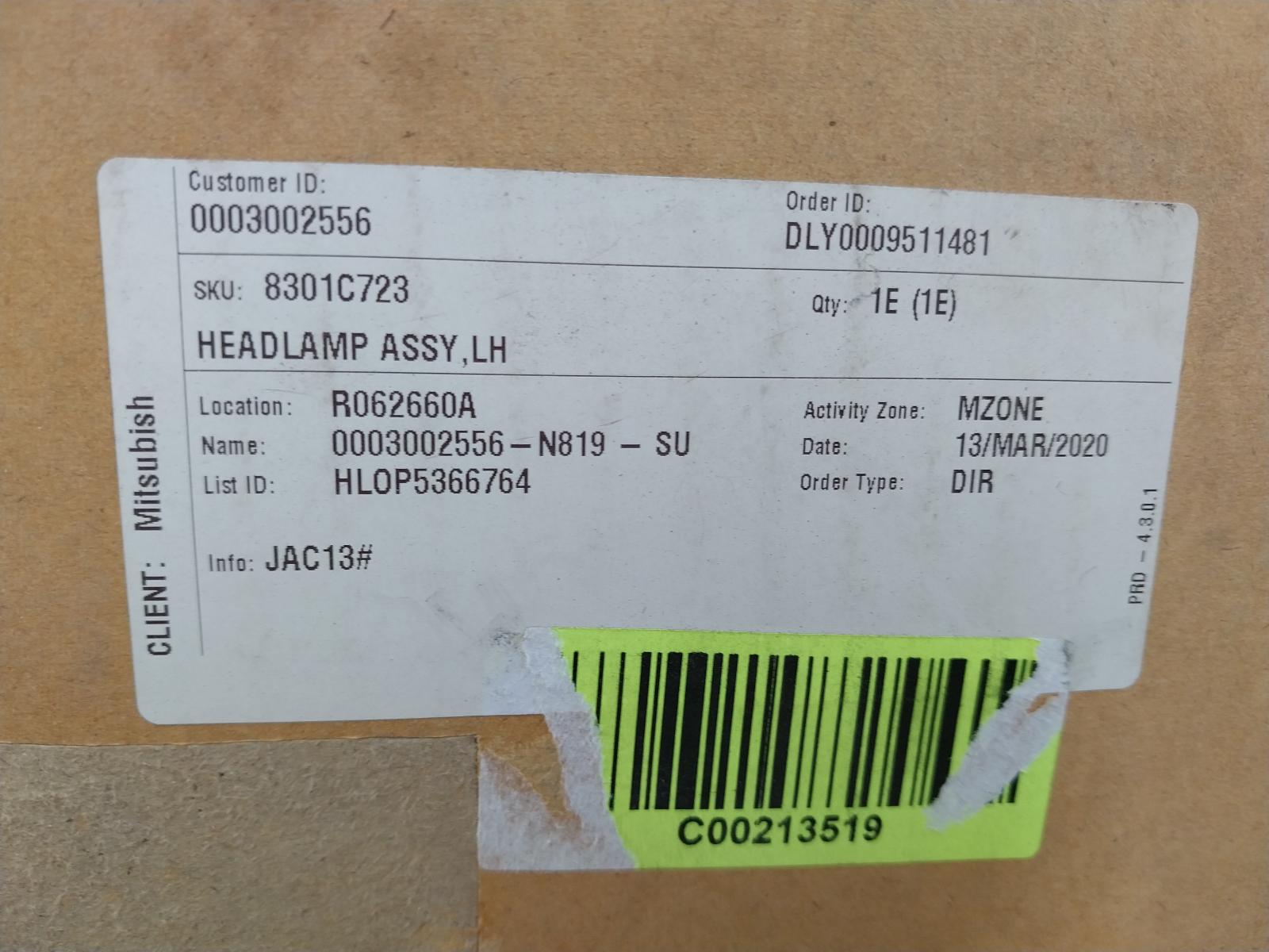 2016 Mitsubishi Triton Left Headlamp View Auto part Left Headlamp Mitsubishi Triton 2016