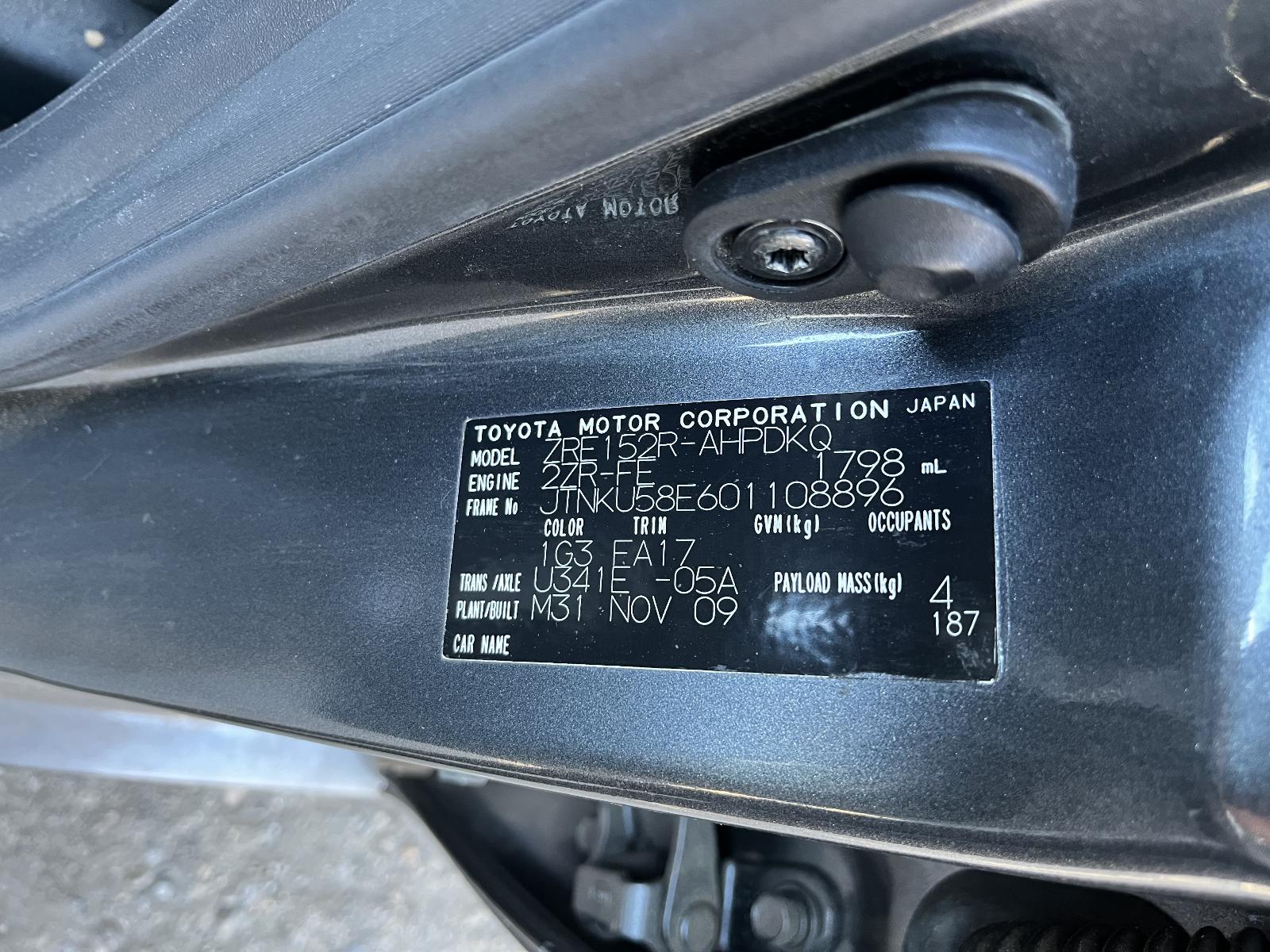 Left Rear Door/Sliding Corolla Toyota 2009