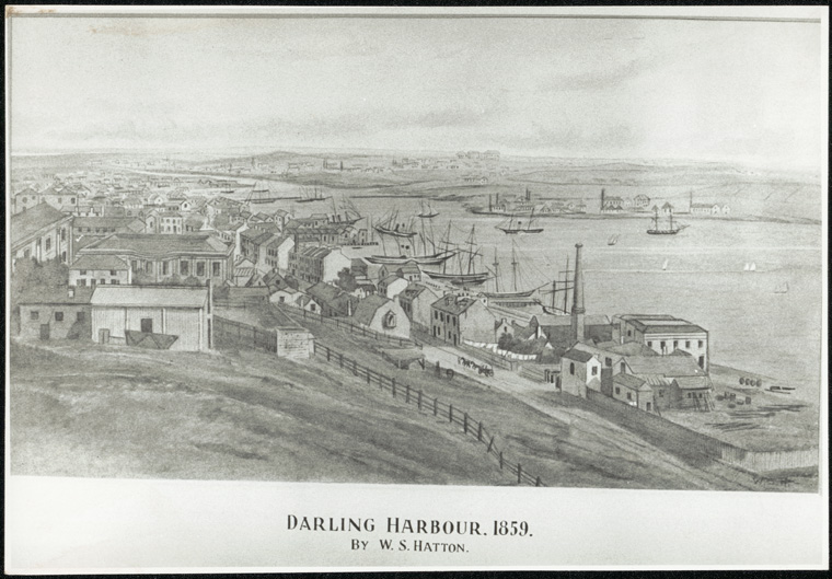 Fort Street Public School - Depiction of Darling Harbour 1859 by W.S. Hattan, Fort Street left in foreground Fort Street Public School - Depiction of Darling Harbour 1859 by W.S. Hattan, Fort Street left in foreground