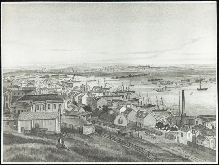 Fort Street Public School - Depiction of Darling Harbour 1859 by W.S. Hattan, Fort Street left in foreground Fort Street Public School - Depiction of Darling Harbour 1859 by W.S. Hattan, Fort Street left in foreground