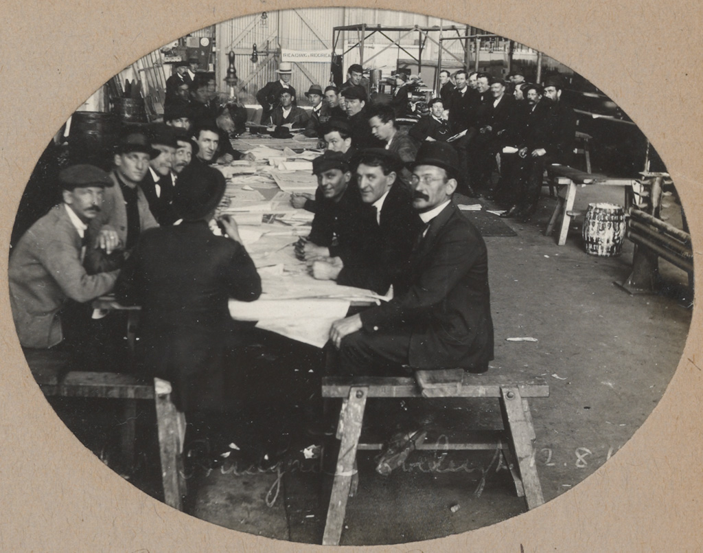 Photograph album of Eveleigh Workshops during the 1917 railway strike - Reading and Recreation Photograph album of Eveleigh Workshops during the 1917 railway strike - Reading and Recreation