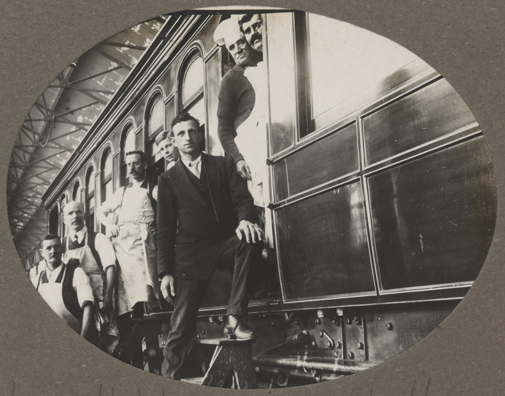 Photograph album of Eveleigh Workshops during the 1917 railway strike - Cooking kitchen and staff Photograph album of Eveleigh Workshops during the 1917 railway strike - Cooking kitchen and staff