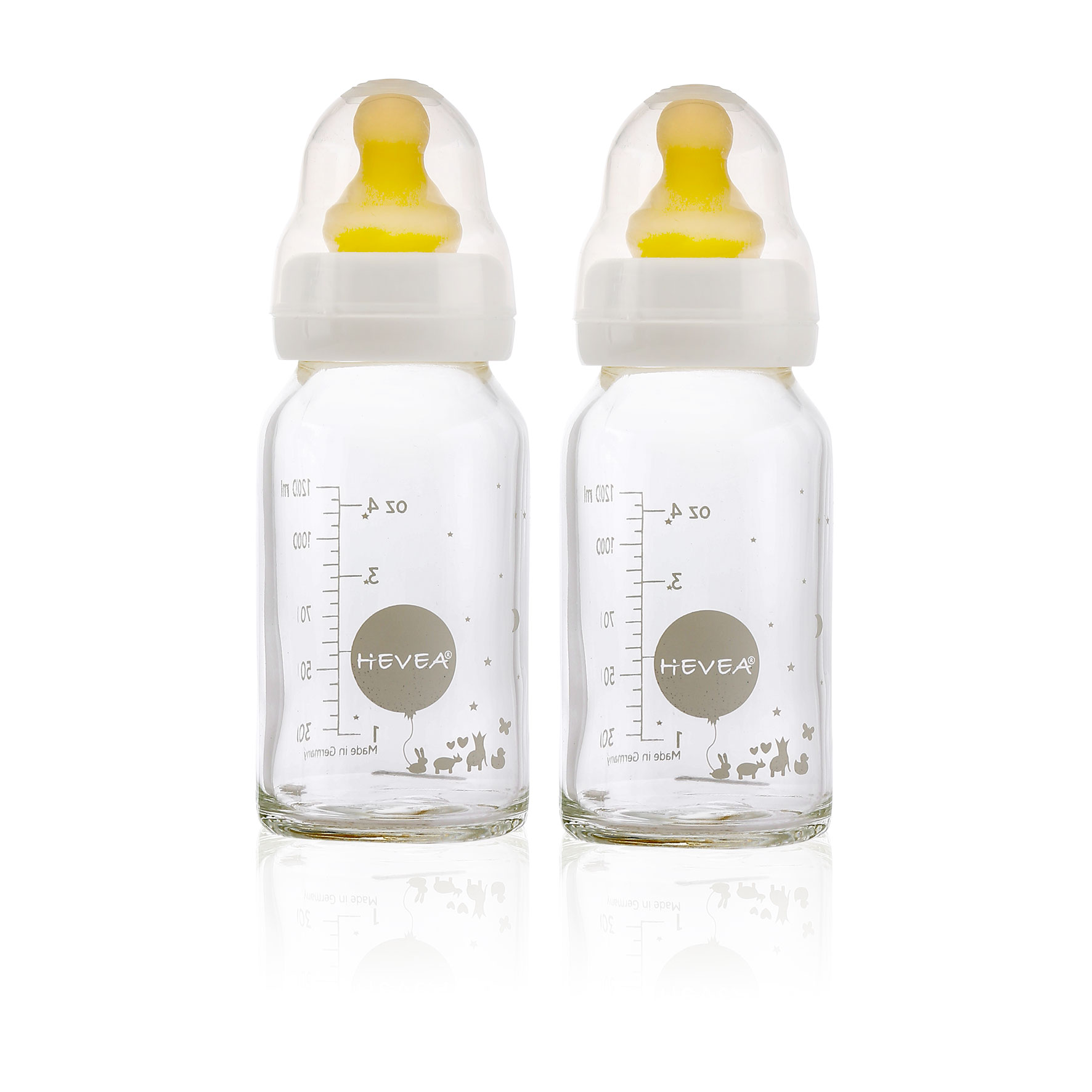 Hevea 2 Pack of Glass Feeding Bottles with Natural Rubber Teats TTN
